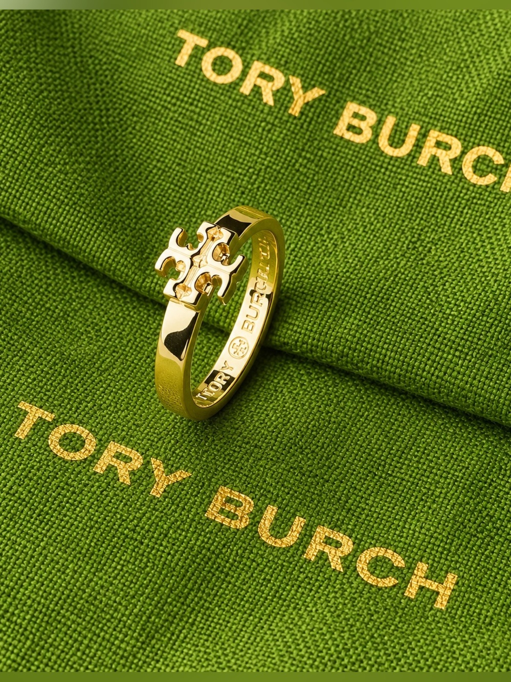 Tory Burch Gold Logo Band Ring